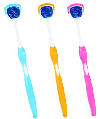 JUKOTA 3 Stück Zungenbürste, Zungenschaber, Zungenreiniger, Zungenschaberbürste, Zungenschaberreiniger, Zungenbürsten, Hilft gegen schlechten Atem(Zufällige Farbe)