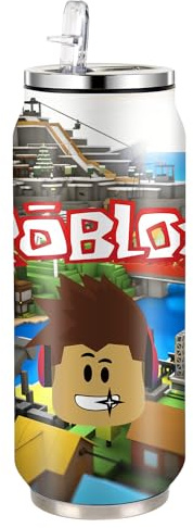 JONWIDR Roblox Stainless Steel Water Bottle 500ml Stainless Steel Flip up Sports Water Bottles with Straw Leakproof Reusable Drinks Cup for Gym, Travel, Sports (City Smile)