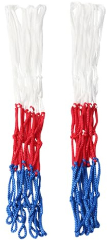 Basketballkorbnetz aus Nylon, 8 Schlaufen, Standard, langlebig, Ersatznetz, professionelles Wettkampfnetz, Weiß, Rot, Blau, 2 Stück