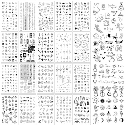Petits Tatouage Temporaire Réaliste Doigts, 20 Feuilles Petits Ornements Symboliques pour Les Doigts Tatouage Semi Permanent Tatouages Doigts Temporaires Imperméable Minuscules pour Fête à Thème