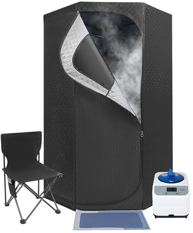 Sauna a vapore, sauna portatile per bagno turco con generatore di vapore da 3 l da 1350 W, con telecomando, sedia pieghevole, sedia mobile per sauna, tenda per sauna per interni con 9 livelli di