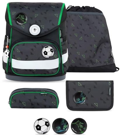 Belmil Compact mit Patches Schulranzen Set 5-teilig mit Brustgurt (405-41/AG/B/S) (Striker X)
