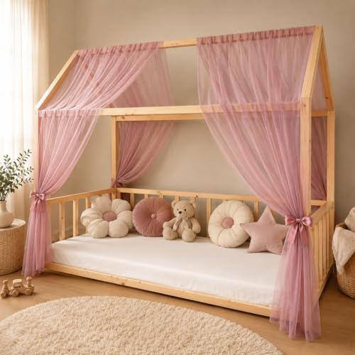 Baby Fancyroom Betthimmel für Hausbett Kinderbett, universell, Premium Tüll, beidseitig, Hausbetthimmel, Bettvorhang (Altrosa, 340cm)
