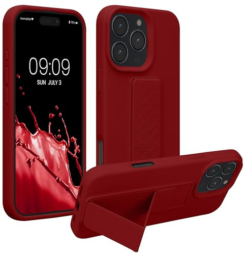 kwmobile Case for Apple iPhone 16 Pro Max Case - Soft TPU Cover with Silicone Coating - With Hand Strap and Stand Function - Shockproof - Rhubarb Red