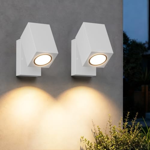 Aipsun Außenwandleuchte Außenlampe,2er Pack,GU10,ohne Leuchtmittel,Weiß | Außenleuchte Aluminium Wandleuchte, IP65 wasserfest,90 Grad drehbar für Innen/Außen