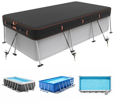 Neuradical 420D Poolabdeckung Rechteckig 4,88x2,44 m, Dreifach Windfest | Robustes Oxford-Gewebe, wasserdicht, UV-beständig, reißfest, mit Kordelzug, Tragegurt und Heringe, Abdeckung für Aufstellpool