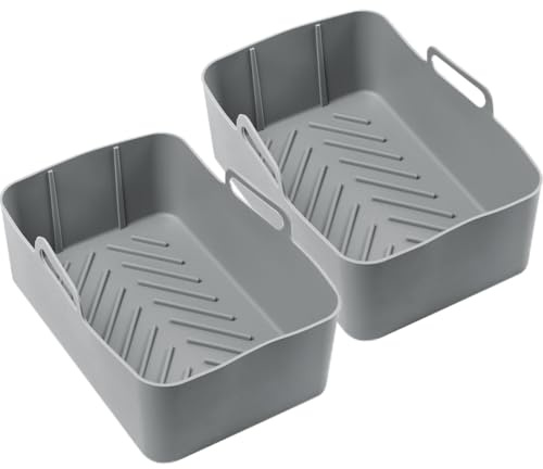 Casativo 2er-Set Hochwertige Silikonform für Dual-Heissluftfritteuse, grau, 20 x 12,7 x 7 cm, Antihaft, hitzebeständig & spülmaschinenfest