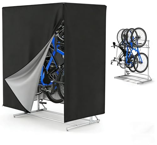 EASTLOONG Vertical Bike Rack Cover for 5-8 Bicycles, Outdoor Waterproof Dustproof Storage Cover, Fits Standard Bike Racks, Black - 200x110x220cm