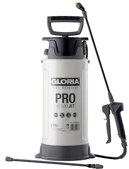 Gloria Drucksprüher PRO 500 Jet | 5 L Profi Sprüher für Maler & Renovierung | Ölfest mit FKM für Grundierung, Lasur, Holzschutzöl & Tapetenlöser | 0,5m Verlängerungslanze | Pumpsprüher mit 1,8m Schlauch