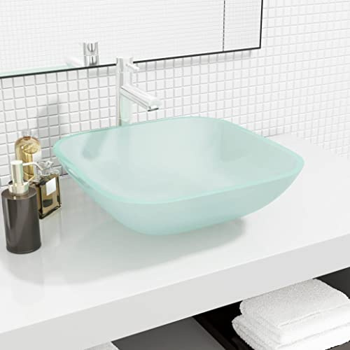 Runheo Lavabo in vetro opaco, 42 x 42 x 14 cm, lavello da appoggio in materiale robusto, ideale per bagno, WC degli ospiti, lavandino con facile installazione, design moderno per lavabo e sanitari