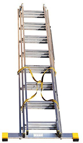 BPS Trade Master Pro 3 Section Extension Ladder | 5.13m / 16.83FT Aluminium Ladders | 150KG Load Capacity, Integral Stabiliser, Auto-Locking, Non-Slip Rubber Feet
