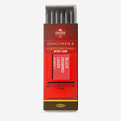 KOH-I-NOOR Negro 1 Künstlerkreide-Minen für Druckbleistift, Weich, Minenstärke 5.6mm, Länge 120mm - Schwarz