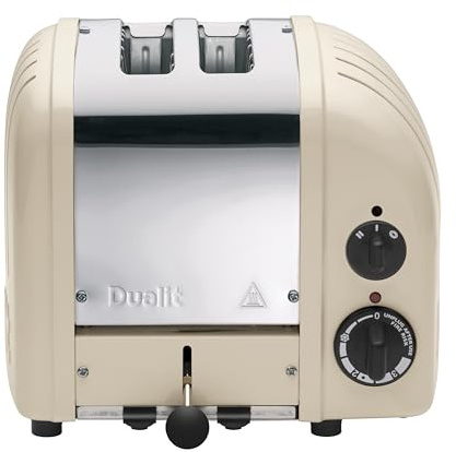 Dualit NEWGEN Toaster 2 Scheiben, ProHeat®-Heizelemente, Made in UK, Creme | handgefertigt, Edelstahl-Aluminiumgehäuse, reparierbar, mechanischer Bräunungsregler, manueller Auswurfhebel, 21×26×22cm