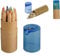 WPRO Mini Buntstifte Kinder Set Toby – 12x Dose mit 12 Farben & Anspitzer | Mitgebsel für Geburtstag | Malstifte aus Holz für Jungen & Mädchen | Ideal für Schule, Feiern & Party - blau