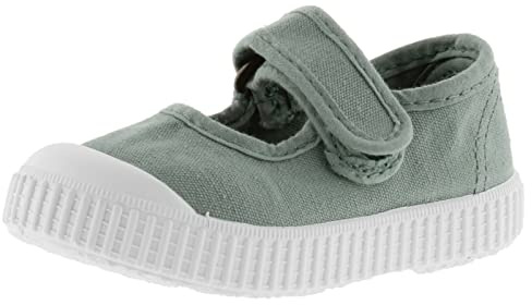 victoria Unisex 1915 Dyed Canvas Mary Janes DREC & Hook-and-Loop Strap & Reinforced Toe 136605 for Kids Jade 22