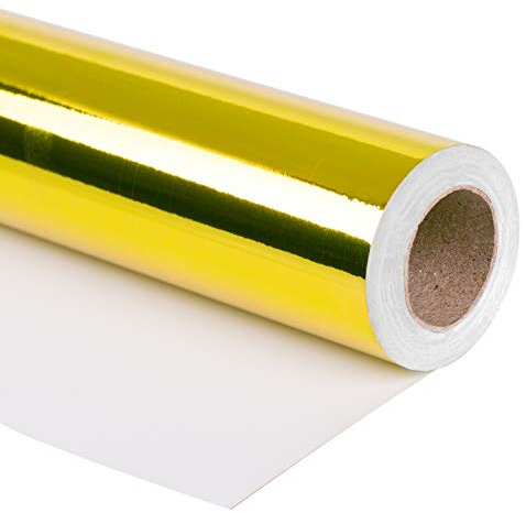 RUSPEPA Papier D'Emballage En Métal Doré - Papier De Couleur Unie, Idéal Pour Les Cadeaux De Mariage, Anniversaire, Noël Et Baby Show - 76 CM X 10 M