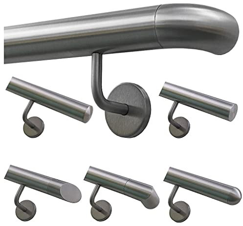 TIBU Handlauf Geländer Edelstahl Ø 42,4 mm - Länge 40 cm - Ende Bogen zur Wand und gewinkelte Halter - Rostfrei für Außen und Innen