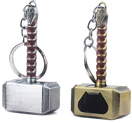 Nidavellir Thor Hammer Bottle Opener Keychain (2-Pack, Silver & Bronze, Zinc Alloy)