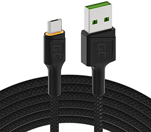 Green Cell Cavo USB-A - Micro USB 2m con illuminazione a LED Cavo di ricarica nero Alta velocità Compatibile con Quick Charge 3.0 per Samsung, Xiaomi, Huawei, Kindle, Nexus, Telefoni Android