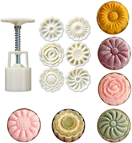 LEAMALLS 7 pièces Tampons pour Biscuits Emporte pièces Mooncake Moule Main Presse Cookie avec Fleur Timbre décoration gâteaux de Pâtisserie Ustensile