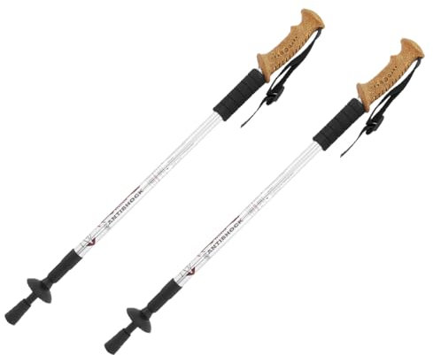 MidGard Nordic Walking Stock Teleskop Antischock Wanderstock aus Aluminiumlegierung mit Korkgriff & Dämpfung verstellbar in der Länge 65-135 cm Silber 2 STK.