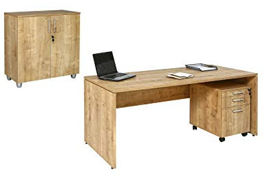 furni24 Nuvi Schreibtisch Set 3 teilig, Bestehend aus: Schreibtisch 180x80x75 cm + Schrank 80x80x40 cm