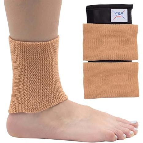 CRS Cross Ankle Gel Sleeves. One Pair of Premium Padded Skate Socks to Cushion and Protect Ankle, Foot and Leg for Figure Skating, Ice Hockey, Roller, Inline Skates. Riding or Ski Boots. (Tan)