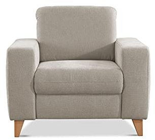 CAVADORE Sessel Lotta / Skandinavischer Polstersessel mit Federkern und Holzfüßen / 98 x 88 x 88 / Webstoff, Creme