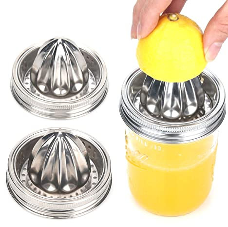 Mason Jar Edelstahl Entsafter Deckel (2 Stück), Zitrusreibahle für Wide Mouth Mason Jar Zitronenpresse Manuelle Zitruspresse