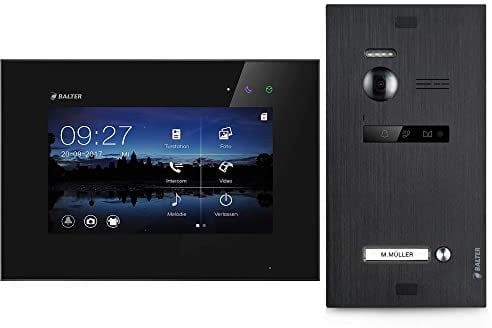 Balter EVO Video Türsprechanlage, Touchscreen, 7 Zoll Monitor Schwarz, 2-Draht Bus, Schwarze Türstation für 1 Familienhaus Türklingel, 150° Weitwinkel-Kamera (1 Monitor, Ohne App)
