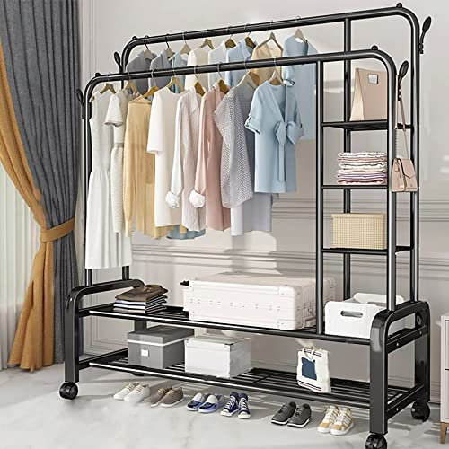 Stabiler Garderobenständer, Freistehender Kleiderbügel, Kleiderständer auf Rollen, für Schlafzimmer, Wohnzimmer, Ladengeschäft, Schlafzimmer, Wohnzimmer (150 * 140 * 162cm)