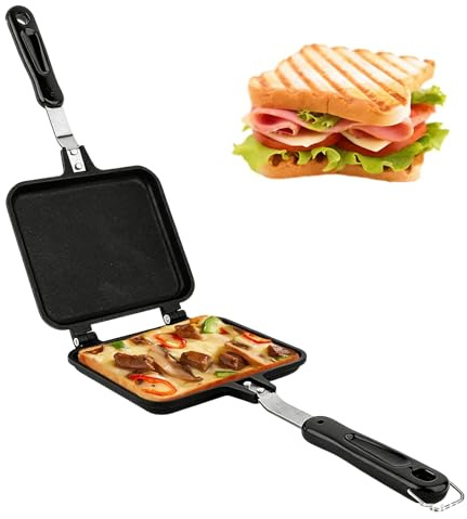 MOUMOUTEN Doppelseitige Bratpfanne antihaftbeschichteter gerösteter | Sandwichmaker mit Griffen, doppelseitige Grillpfanne für Panini-Frühstückswaffeleisen Kuchentoast Nicht für Induktions