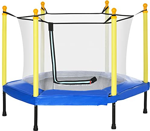 ZONEKIZ Kindertrampolin mit Sicherheitsnetz Kindertrampolin für 3-6 Jährige Indoor Belastung 50 kg 122x122x97 cm Blau