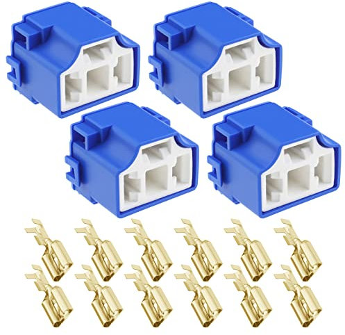 Be In Your Mind 4 Stück 3-poliger H4-Scheinwerfer Steckdosen Ersatz 3-poliger Stecker-Steckdose 90-Grad Scheinwerfer Kabelbaum Stecker mit 12x Klemmen Autozubehör 55W Blau
