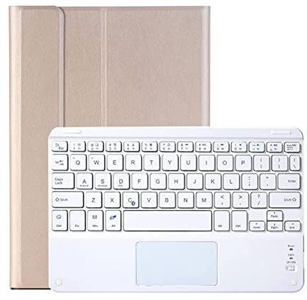 ZKAIAI Custodia con Tastiera per iPad 10.2 2021/2020/2019 (9a, 8a e 7a Gen), Tastiera Bluetooth Staccabile Magnetica per iPad 10.2 con Supporto Pencil, Multi-touch Tastiera, Oro+Bianco