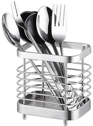 Utensil Holder, Stainless Steel Cutlery Drainer Sink Caddy Kitchen Sink Organiser Utensil Cutlery Basket Cutlery Organiser for Kitchen Utensil(S-Silver)