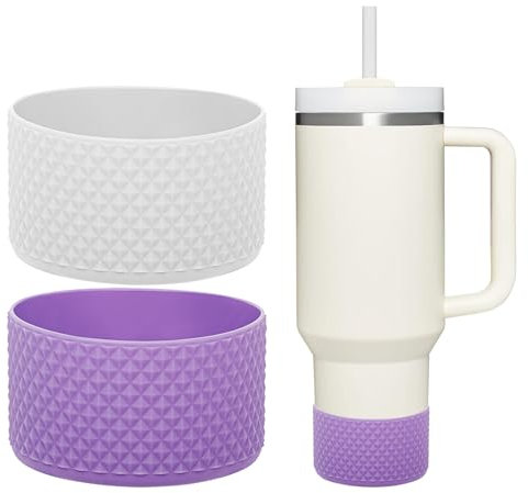 WK IEASON 2 Pcs Tumbler Bottom Protector Flask Silicone Boot for Stanley Quencher Adventure 40oz & Stanley IceFlow 20oz 30oz Compatible with Hydro Flask Wide Mouth 12oz 21oz 24oz(Diamond White/Purple)