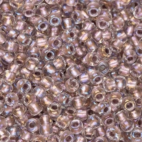 10 g TOHO Round Seed Beads Rocailles, Size 11/0, Inside Color Crystal Rose Gold Lined (# 267), Japan, Glass