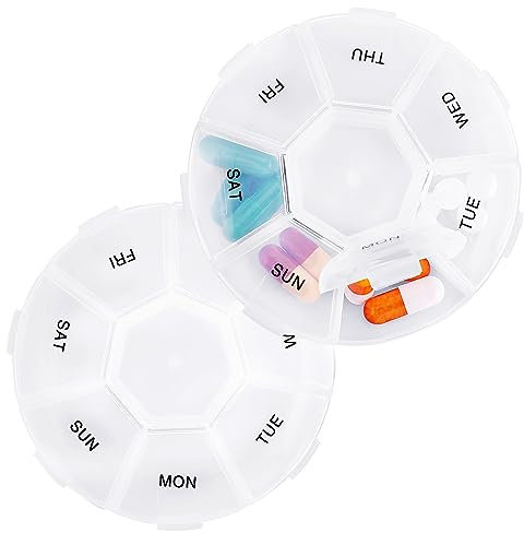 WLLHYF Pillendose für den täglichen Gebrauch, wöchentlicher Tablettenorganizer, 7 Tage, Medikamenten-Aufbewahrungsbox, Pillendosierer für Vitamin, Lebertran, Pillen, Nahrungsergänzungsmittel (2 Stück)