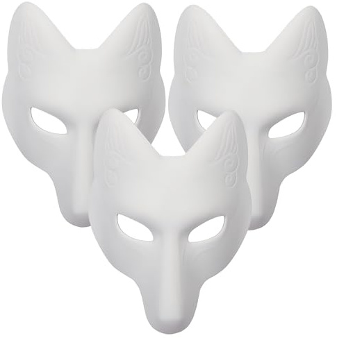 Alodidae Fuchsmaske 3 Stück DIY Tier Maskerade Masken weiß lackierbar Halloween Party Wolf Cosplay Kostüm Zubehör