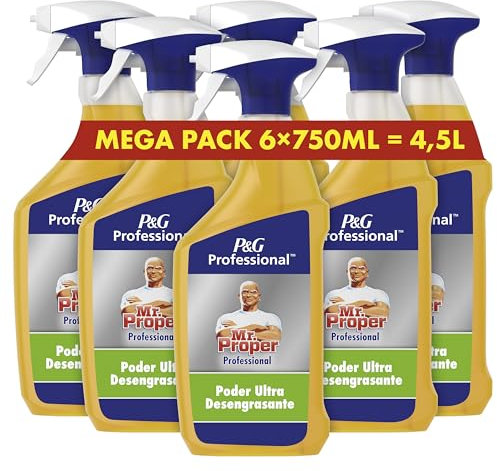 Mr Proper Professional, Limpiador Spray, Desengrasante Intensivo, 4,5L (6 x 750ml), Elimina hasta el 100% de la grasa de las cocinas profesionales