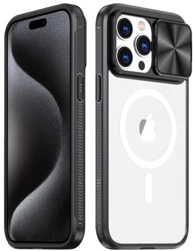Rdyi6ba8 Cover per iPhone 15 Pro Max, Trasparente Compatibile con Magnetica Case con [Scorrevole Protezione Fotocamera] TPU+PC Antiurto Custodia per iPhone 15 Pro Max - Nero