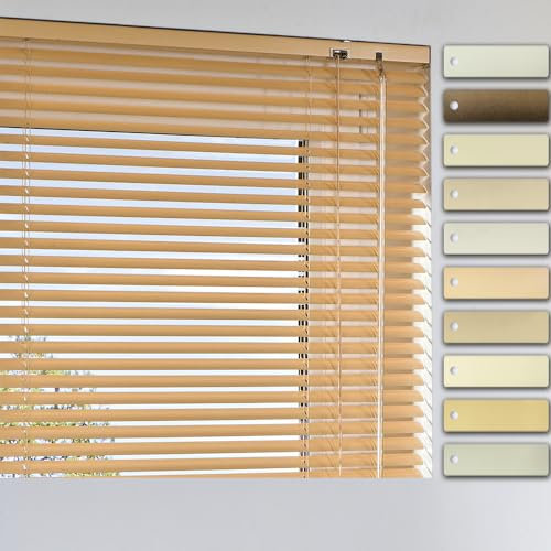 Aluminium Jalousie nach Maß, Hochwertige Maßanfertigung Alu Lamellen Jalousien Rollo Plissee, Schwarz, Weiß, Silber, Rot, Beige, Grün, Braun, Gelb, Lila, Blau, auch ohne Bohren (Beige)