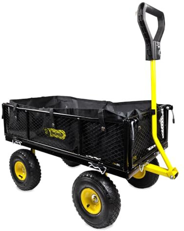 RocwooD Poly Dump Cart Trolley 80L Garden Tipping Wheelbarrow 250kg Utility Truck Trailer Steel Frame Heavy Duty Festival Outdoor Tools Plants 4 Wheels Yellow (RWMGT1)