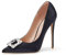 GENSHUO Decolleté con Tacco Alto in Satin con Strass per Matrimonio e Festa - Tacco da 12 cm, Raso Nero, 39 EU