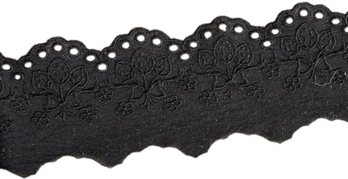 2 Yards Vintage Spitzenband 7,5 cm Breite,Blumen Muster Spitzenbordüre | Zierband,Dekoband Spitzen Borten Bänder zum Tischdeko,Hochzeit,Nähen Handwerk,Kleidung Deko,Scrapbooking,Schwarz