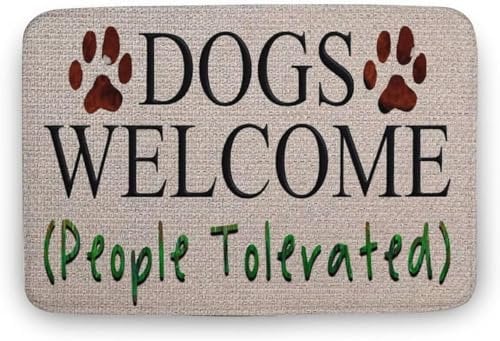 Flavas Dogs Welcome People Tolerated Door Mat,Monogrammed,Indoor Outdoor Rug,Housewarming Gift,Rubber Backed,Funny Door Mat,Indoor Door Mat,Coral Velvet Doormat 24x16 Inch