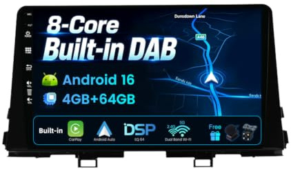 Eingebaut DAB Android 16 Autoradio für KIA Morning Picanto 2017-2020 - 9 Z | Octa-Core - Kabellos Carplay/Android Auto - 4G+64G - Kamera + MIC - Lenkradsteuerung DSP Fast-boot 360-CAM GPS Navi