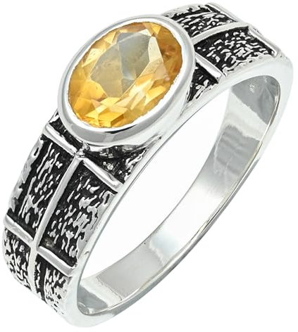 JEWELFORCE Citrin-Edelstein-Bandring für Herren und Damen, Bandringgröße, Geschenkartikel, 925er-Sterlingsilber, handgefertigter Schmuck JSR-1228A_48 (15.3)