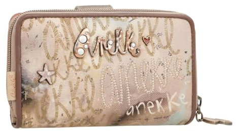 Anekke | Kompakte Geldbörse mit Reißverschluss Stars | Kleine Lederwaren aus Synthetik Kartenhalter und Geldbörse | 15 x 10 x 3 cm | Farbe Beige, beige, 15 x 10 x 3 cm, Retro